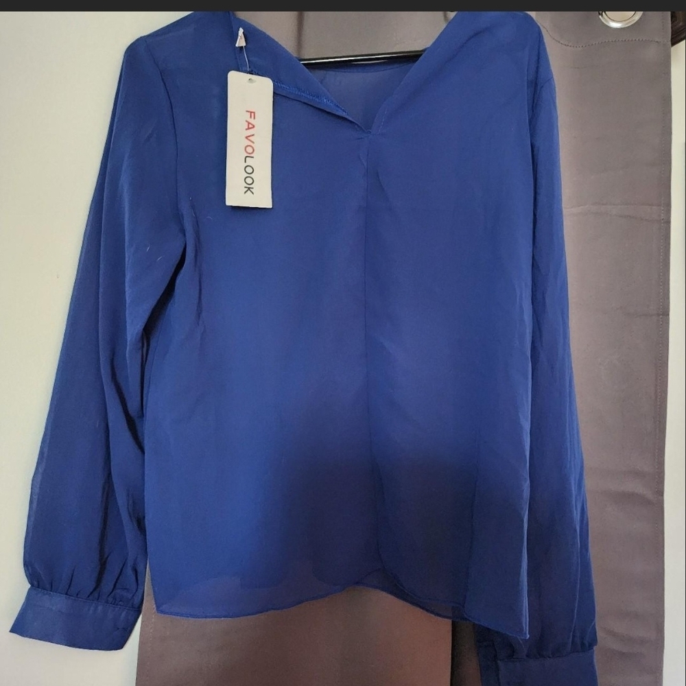 Women's Royal Blue V-Neck Long Sleeve Blouse